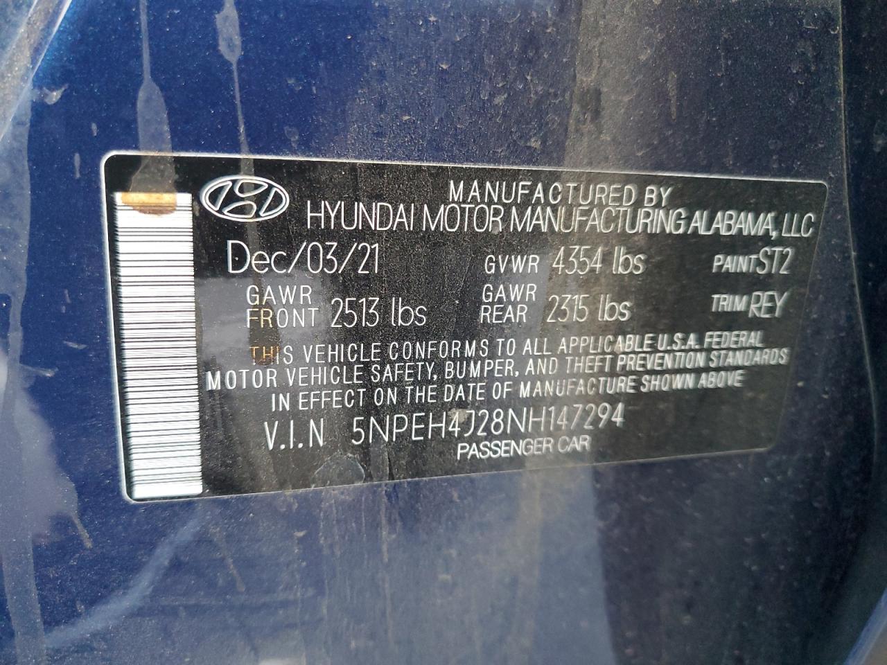2022 Hyundai Sonata VIN 5NPEH4J28NH147294 Copart auction photo, front end damage thumbnail 12