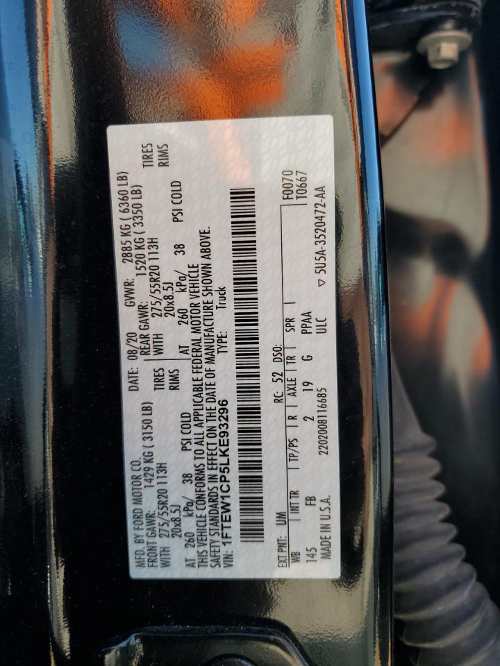 2020 Ford F-150 VIN 1FTEW1CP5LKE93296 Copart auction photo, side / rear end damage thumbnail 12