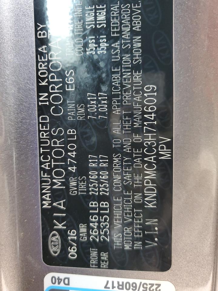 2017 KIA Sportage VIN KNDPMCAC3H7146019 Copart auction photo, mechanical damage thumbnail 13