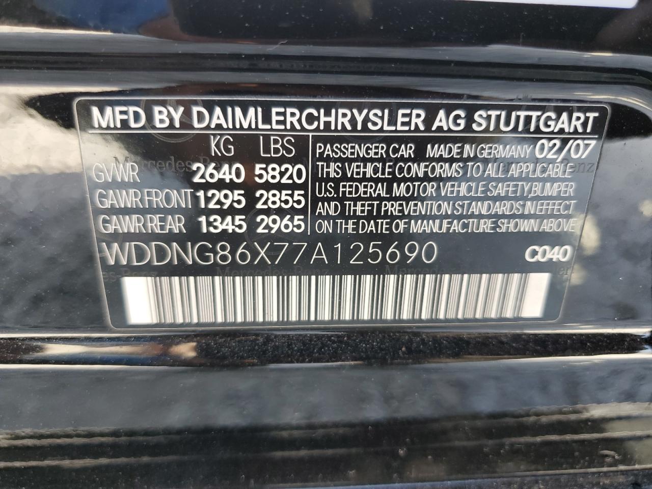 2007 Mercedes-Benz S-klasse VIN WDDNG86X77A125690 Copart auction photo, side damage thumbnail 12