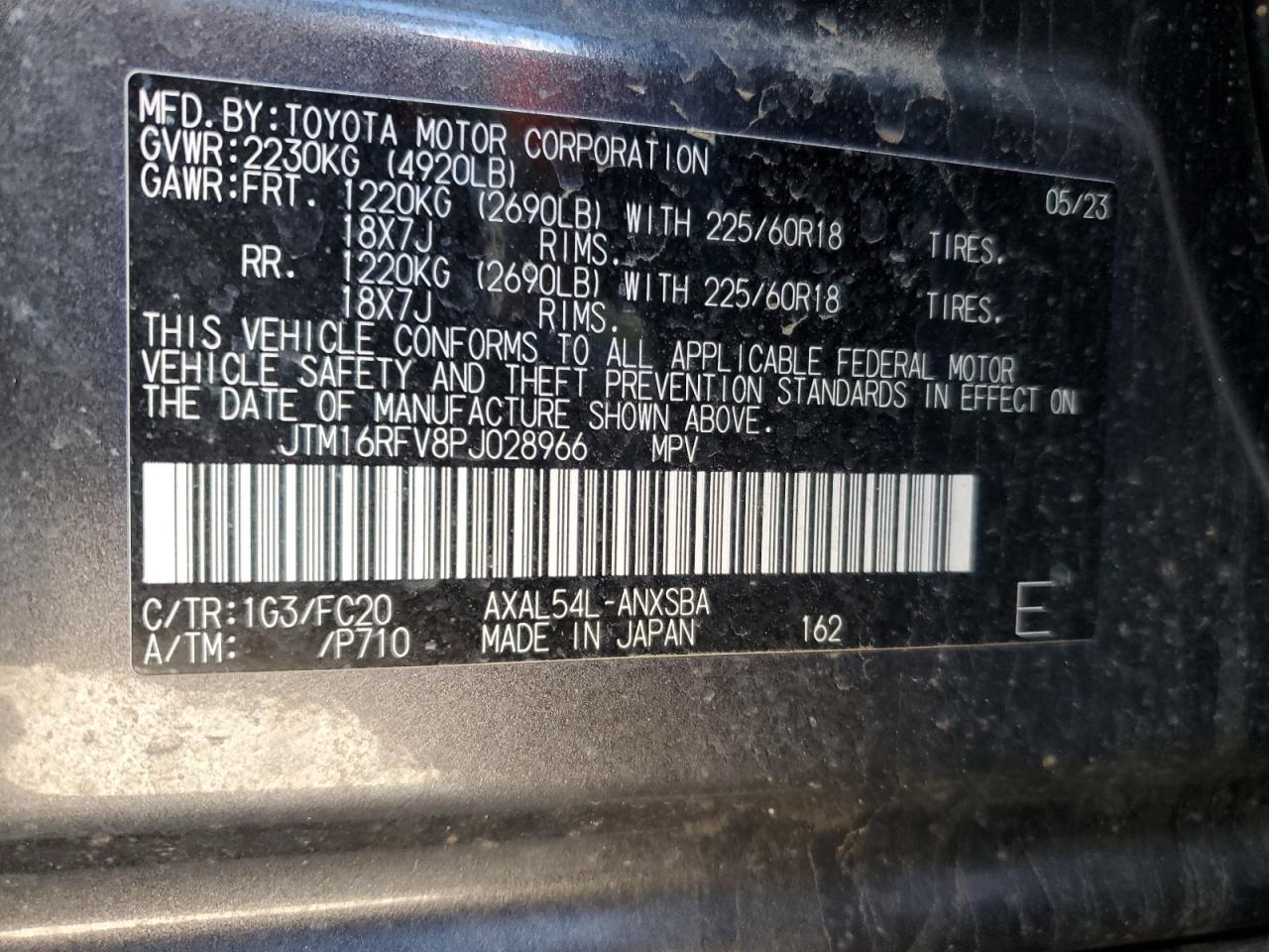 2023 Toyota RAV 4 VIN JTM16RFV8PJ028966 Copart auction photo, side / front end damage thumbnail 15