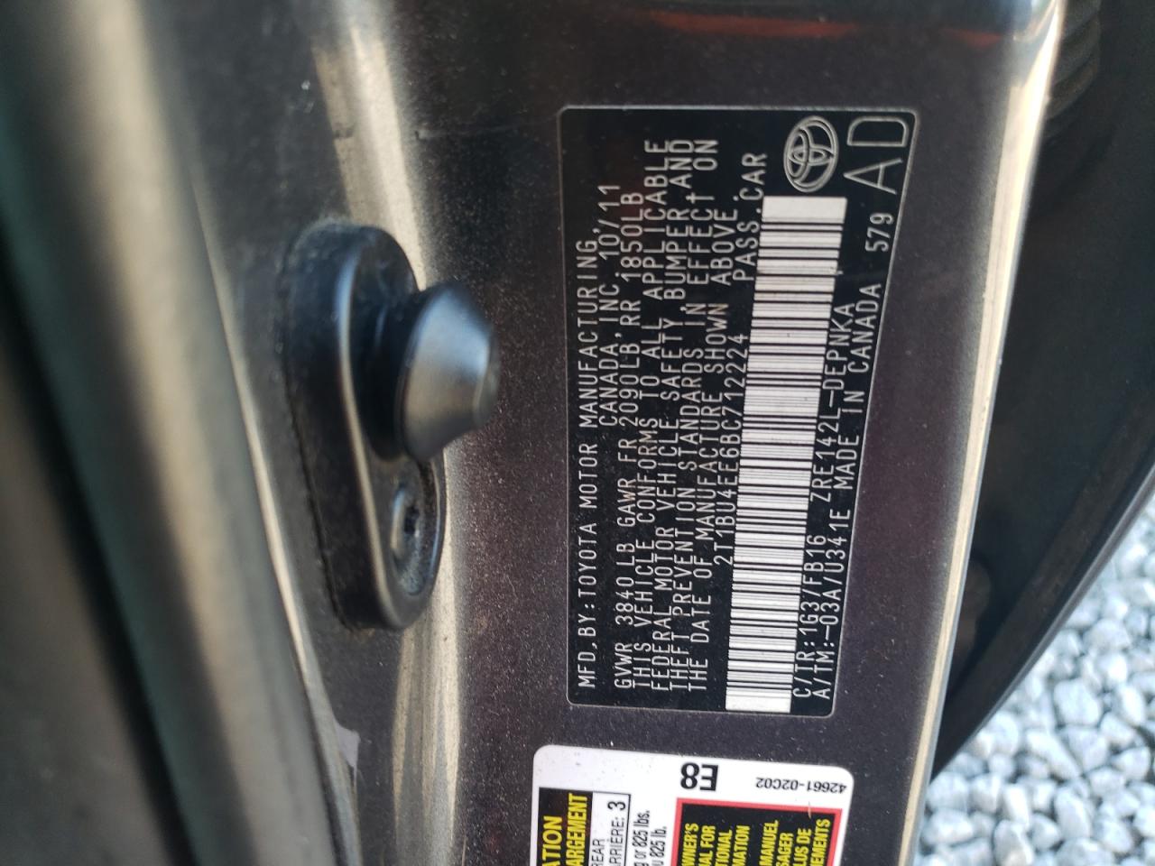 2011 Toyota Corolla VIN 2T1BU4EE6BC712224 Copart auction photo, minor dent/scratches damage thumbnail 12