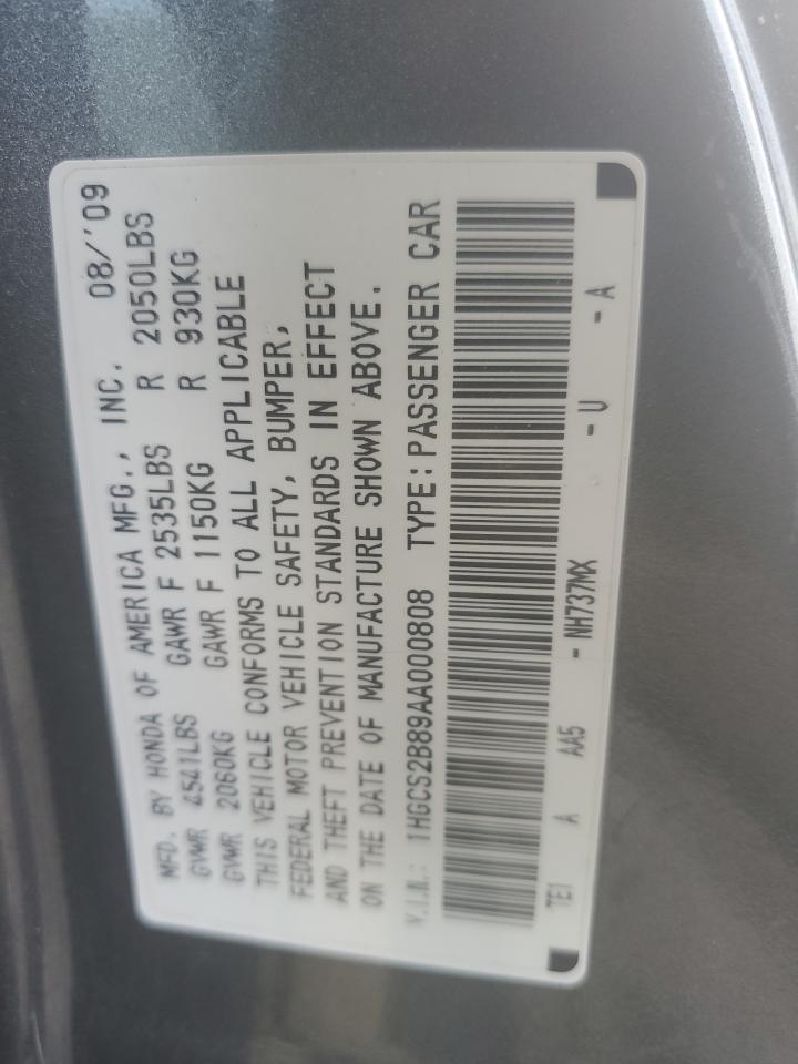 2010 Honda Accord VIN 1HGCS2B89AA000808 Copart auction photo, rear end damage thumbnail 14