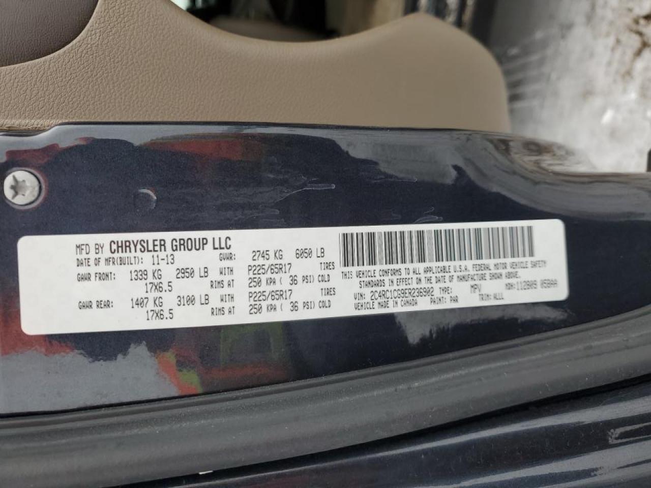 2014 Chrysler Town & Country VIN 2C4RC1CG9ER236902 Copart auction photo, rear end / side damage thumbnail 13