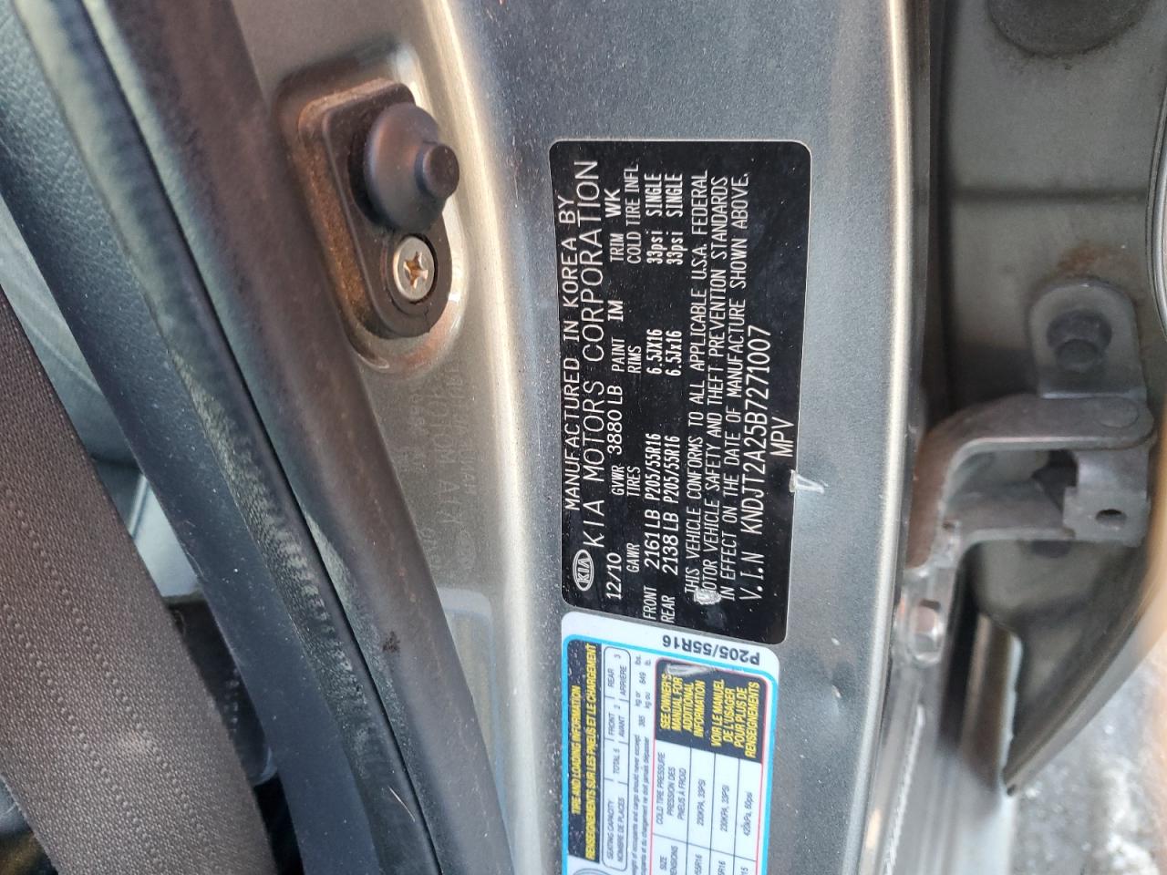 2011 KIA Soul VIN KNDJT2A25B7271007 Copart auction photo, front end / rear end damage thumbnail 13