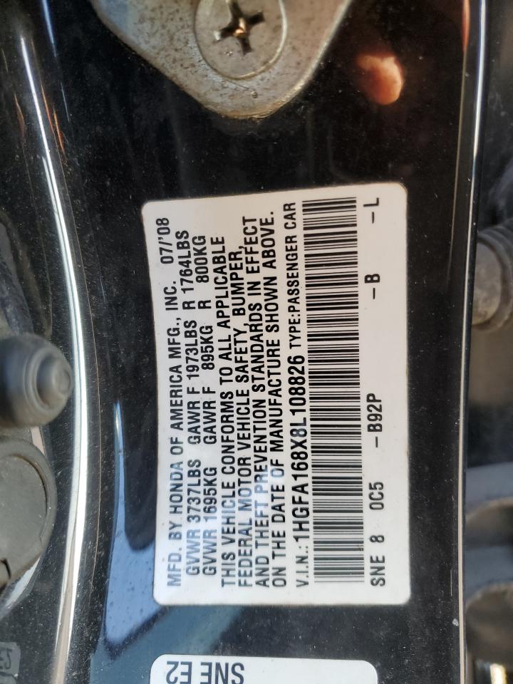 2008 Honda Civic VIN 1HGFA168X8L108826 Copart auction photo, all over damage thumbnail 13