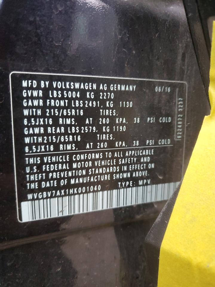 2017 Volkswagen Tiguan VIN WVGBV7AX1HK001040 Copart auction photo, front end damage thumbnail 13