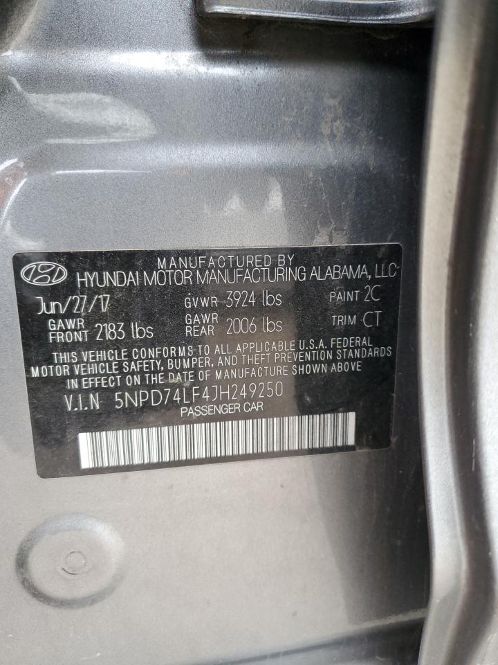 2018 Hyundai Elantra VIN 5NPD74LF4JH249250 Copart auction photo, burn - interior / rear end damage thumbnail 12