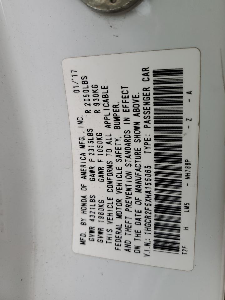 2017 Honda Accord VIN 1HGCR2F5XHA155065 Copart auction photo, front end damage thumbnail 13
