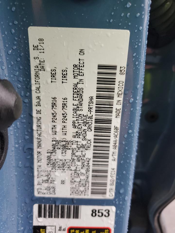 2019 Toyota Tacoma VIN 3TMDZ5BN4KM060442 Copart auction photo, front end / rear end damage thumbnail 12
