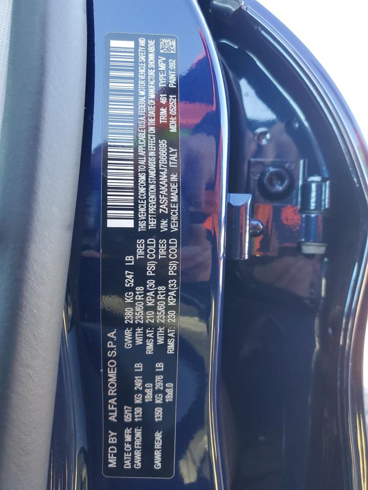 2018 Alfa Romeo Stelvio VIN ZASFAKAN4J7B66695 Copart auction photo, side damage thumbnail 15