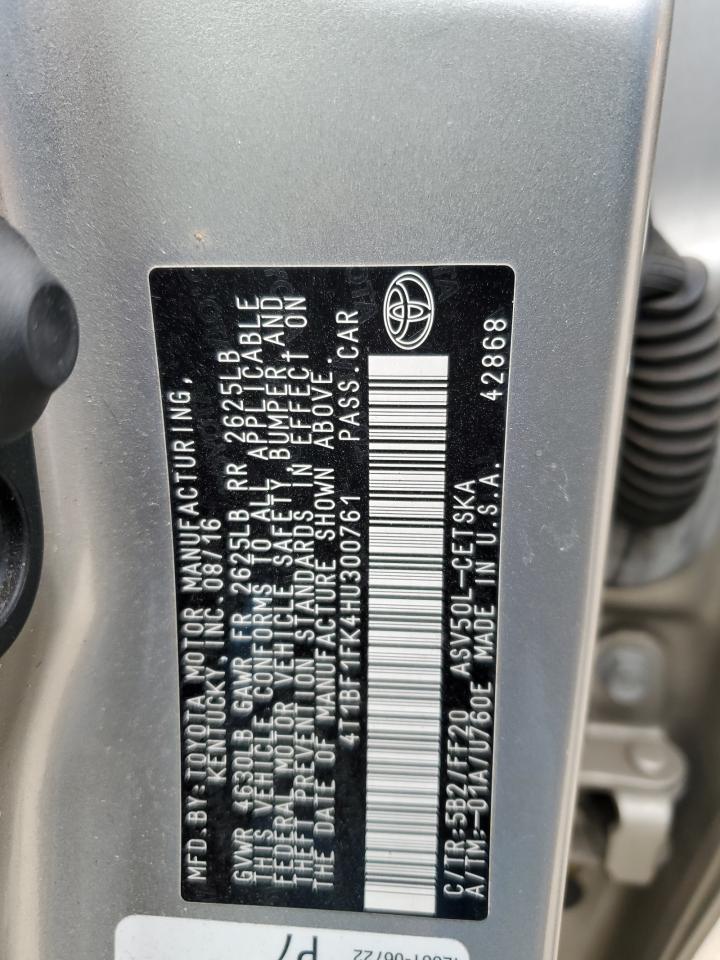 2017 Toyota Camry VIN 4T1BF1FK4HU300761 Copart auction photo, front end damage thumbnail 12