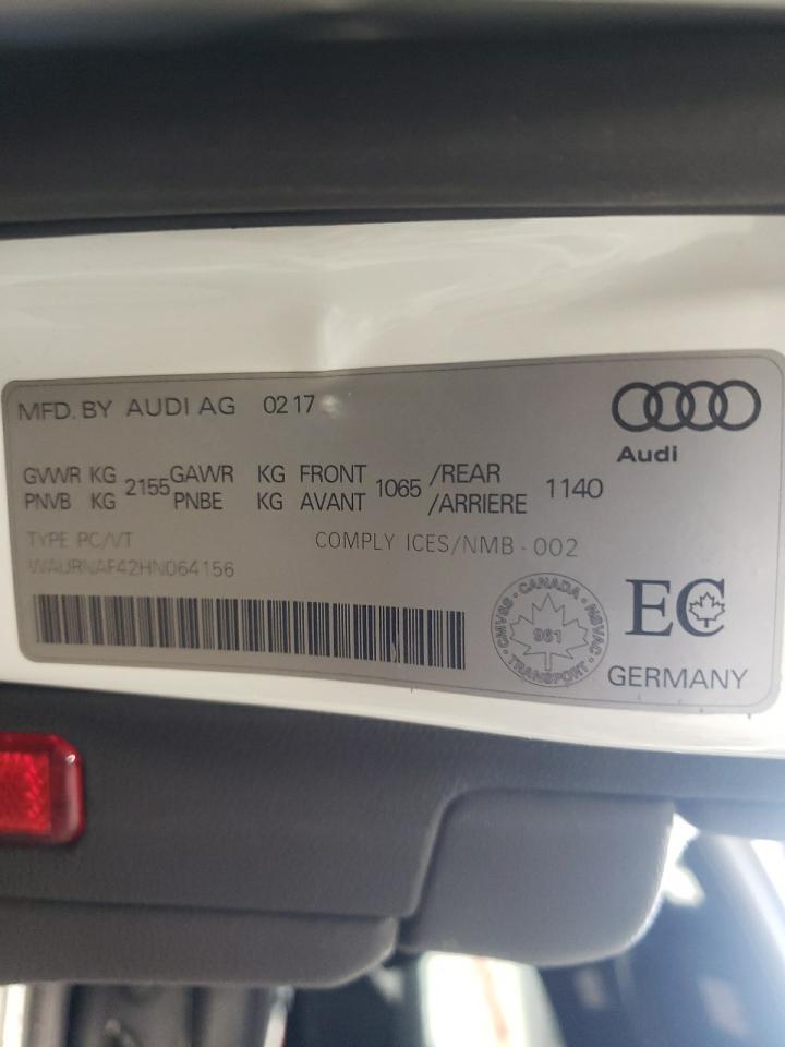 2017 Audi A4 VIN WAURNAF42HN064156 Copart auction photo, side / front end damage thumbnail 13