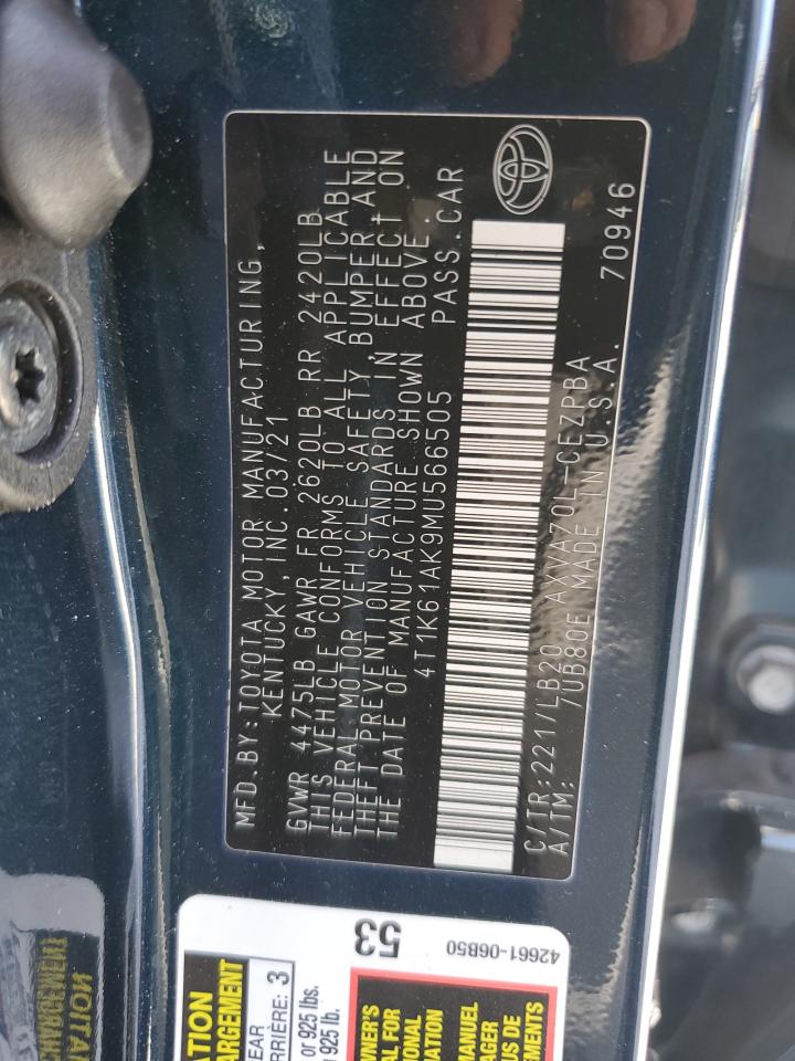 2021 Toyota Camry VIN 4T1K61AK9MU566505 Copart auction photo, rear end damage thumbnail 15