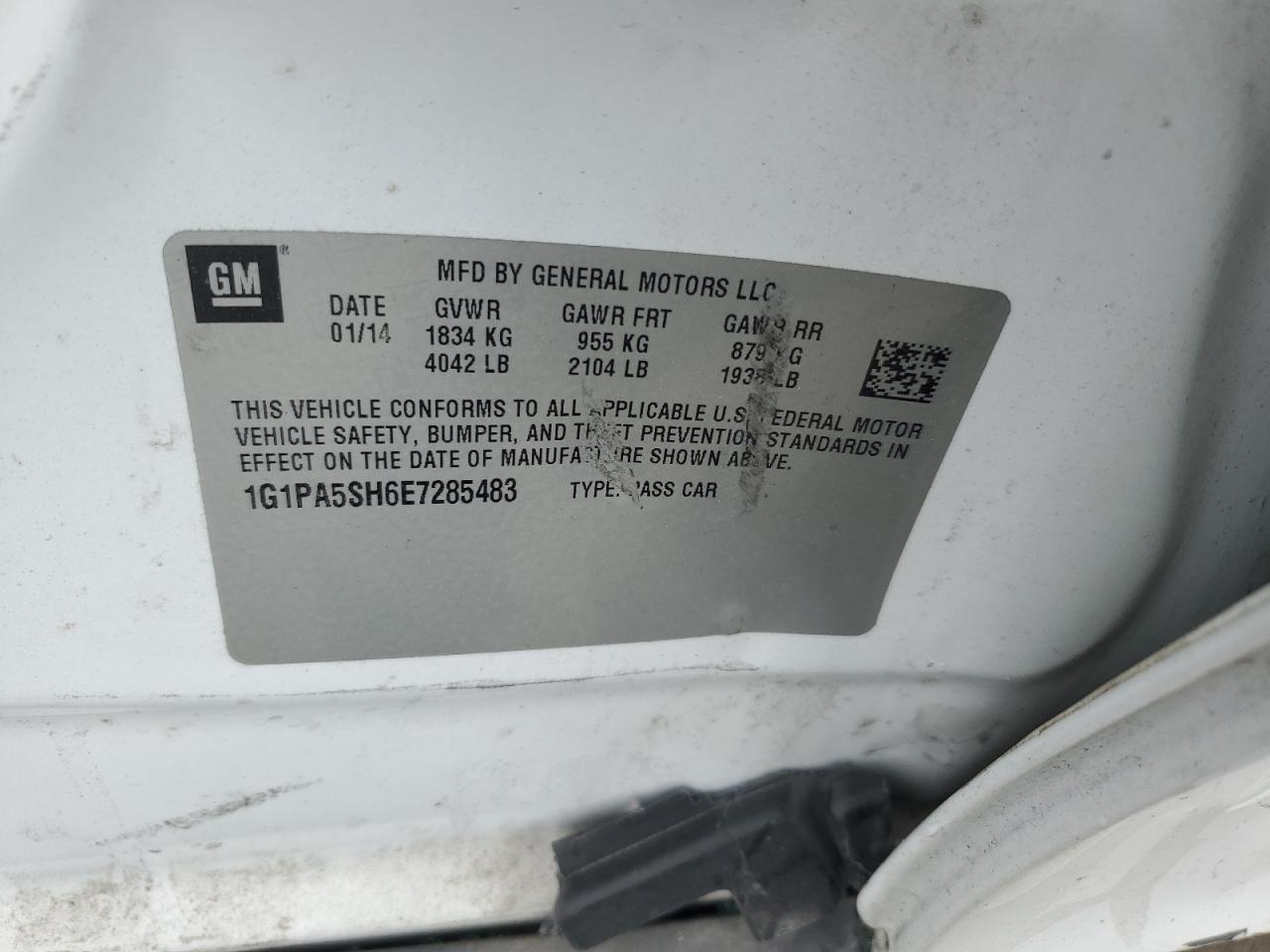 2014 Chevrolet Cruze VIN 1G1PA5SH6E7285483 Copart auction photo, side / minor dent/scratches damage thumbnail 14