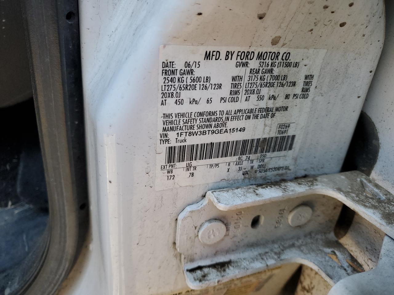2016 Ford F350 VIN 1FT8W3BT9GEA15149 Copart auction photo, front end / side damage thumbnail 14