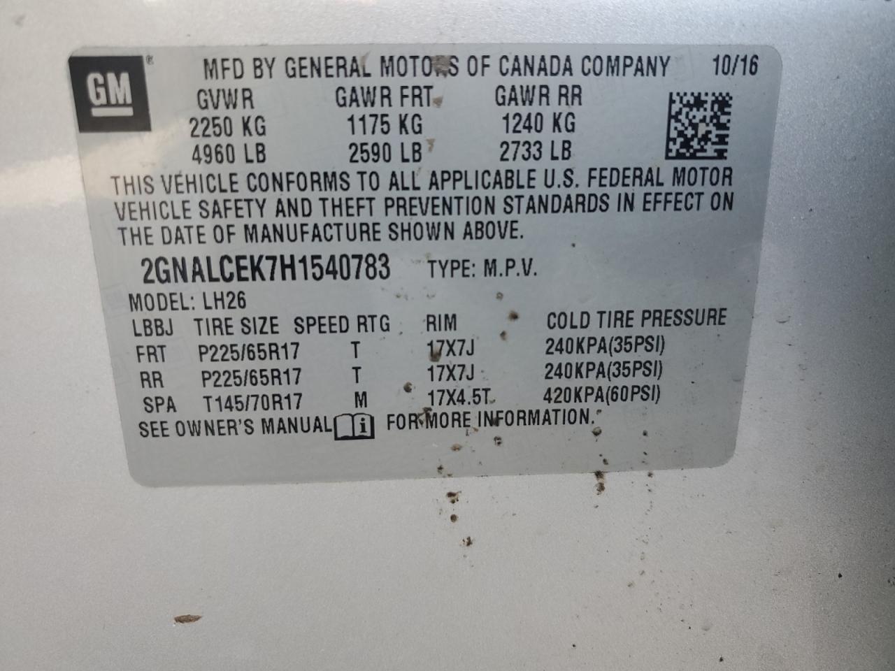 2017 Chevrolet Equinox VIN 2GNALCEK7H1540783 Copart auction photo, front end damage thumbnail 14