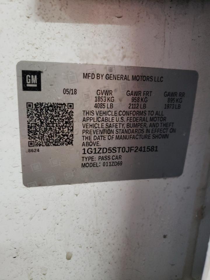 2018 Chevrolet Malibu VIN 1G1ZD5ST0JF241581 Copart auction photo, front end / side damage thumbnail 12