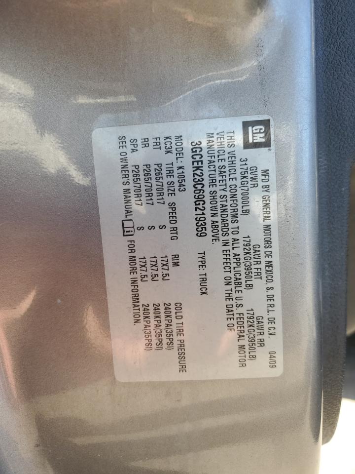 2009 Chevrolet Silverado VIN 3GCEK23C69G219359 Copart auction photo, all over damage thumbnail 12