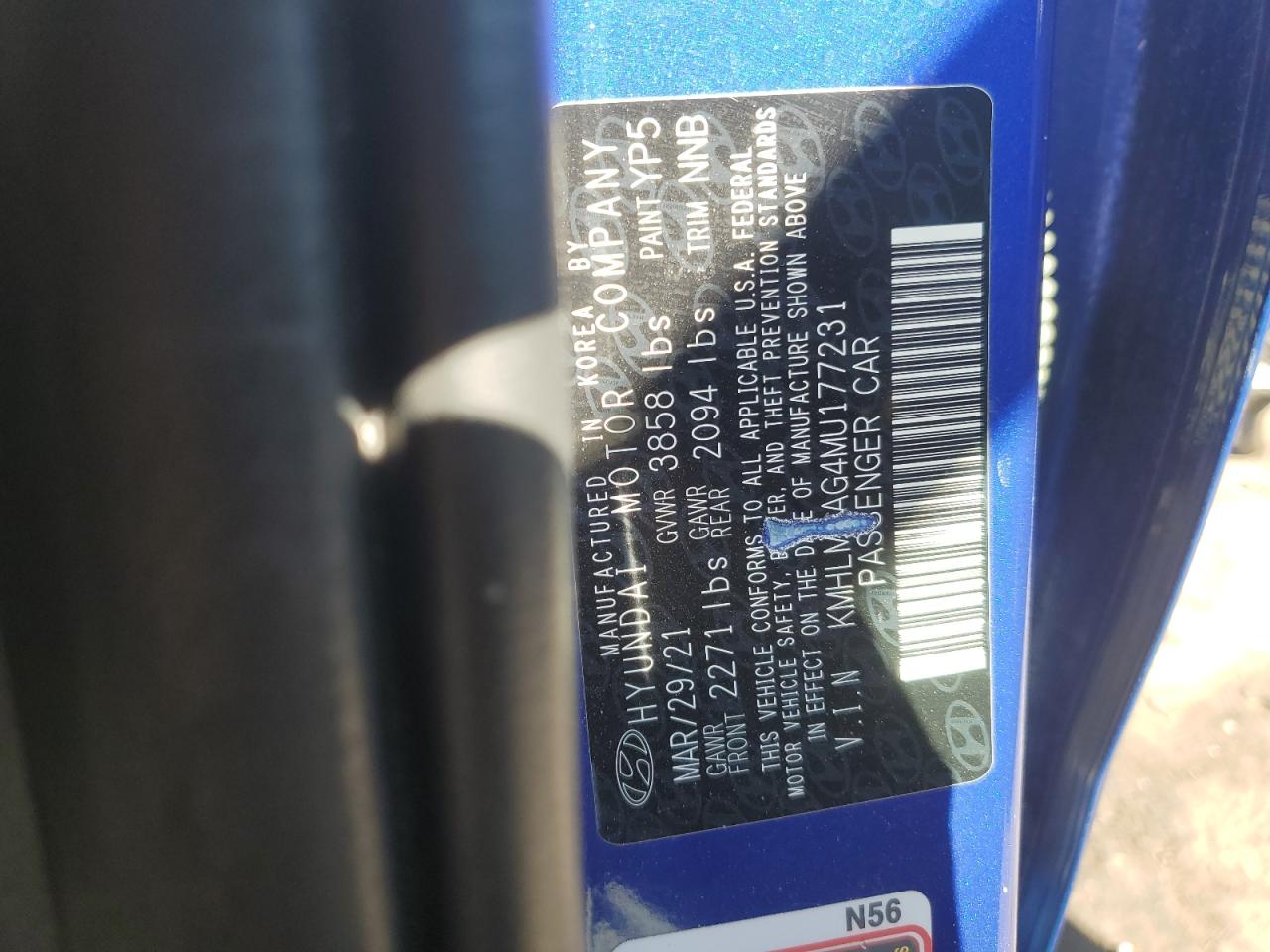2021 Hyundai Elantra VIN KMHLM4AG4MU177231 Copart auction photo, front end damage thumbnail 12