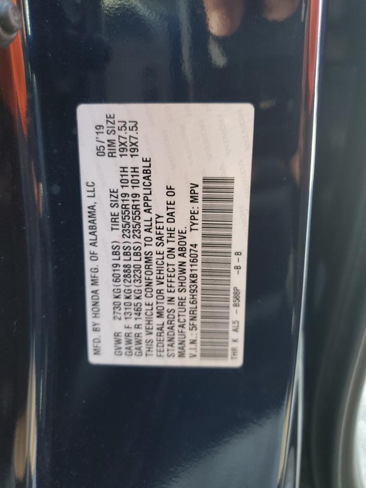 2019 Honda Odyssey VIN 5FNRL6H93KB116074 Copart auction photo, front end damage thumbnail 15