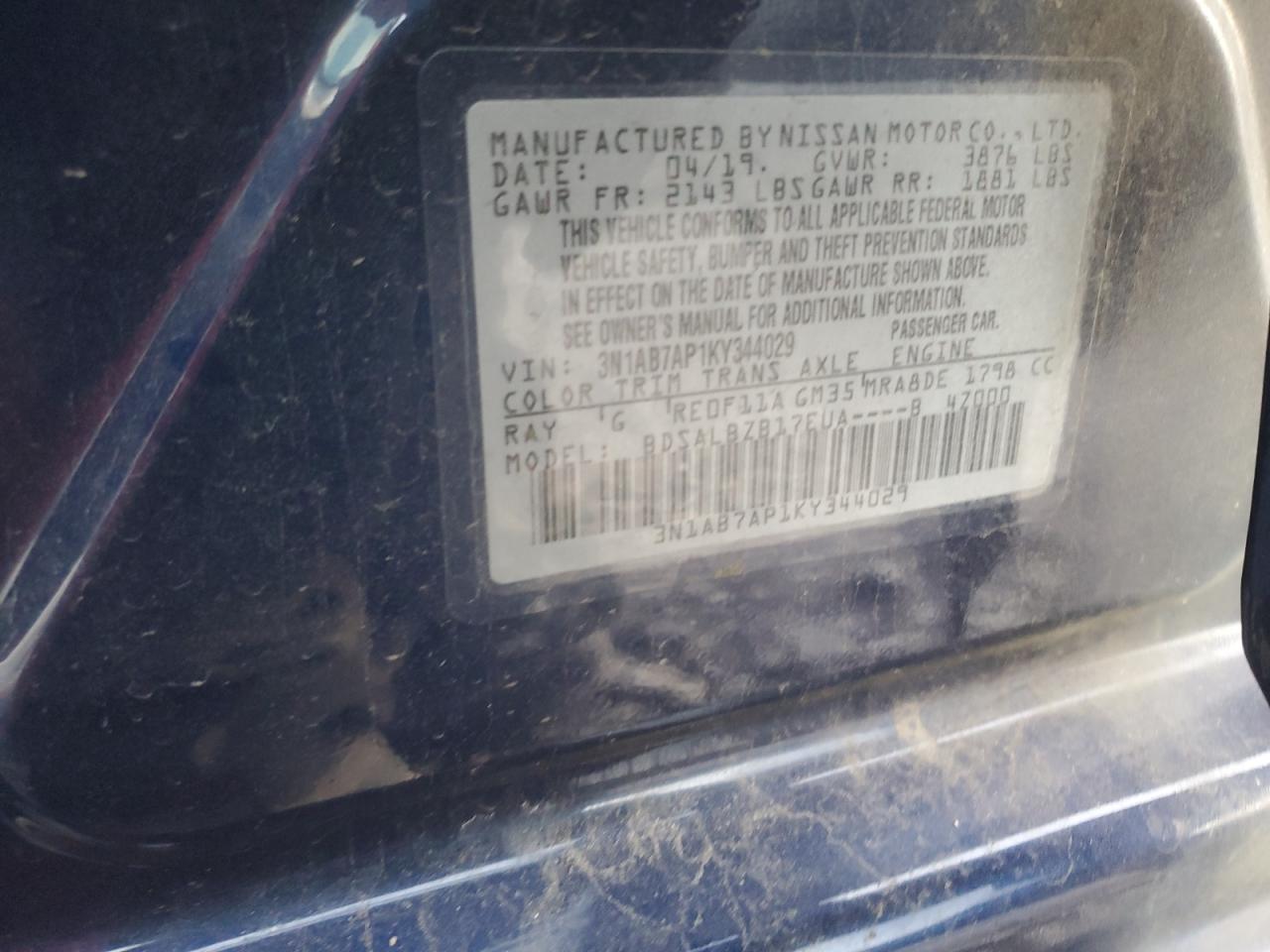 2019 Nissan Sentra VIN 3N1AB7AP1KY344029 Copart auction photo, front end damage thumbnail 14