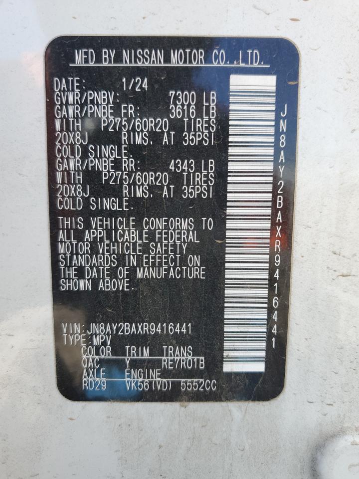 2024 Nissan Armada VIN JN8AY2BAXR9416441 Copart auction photo, front end damage thumbnail 15