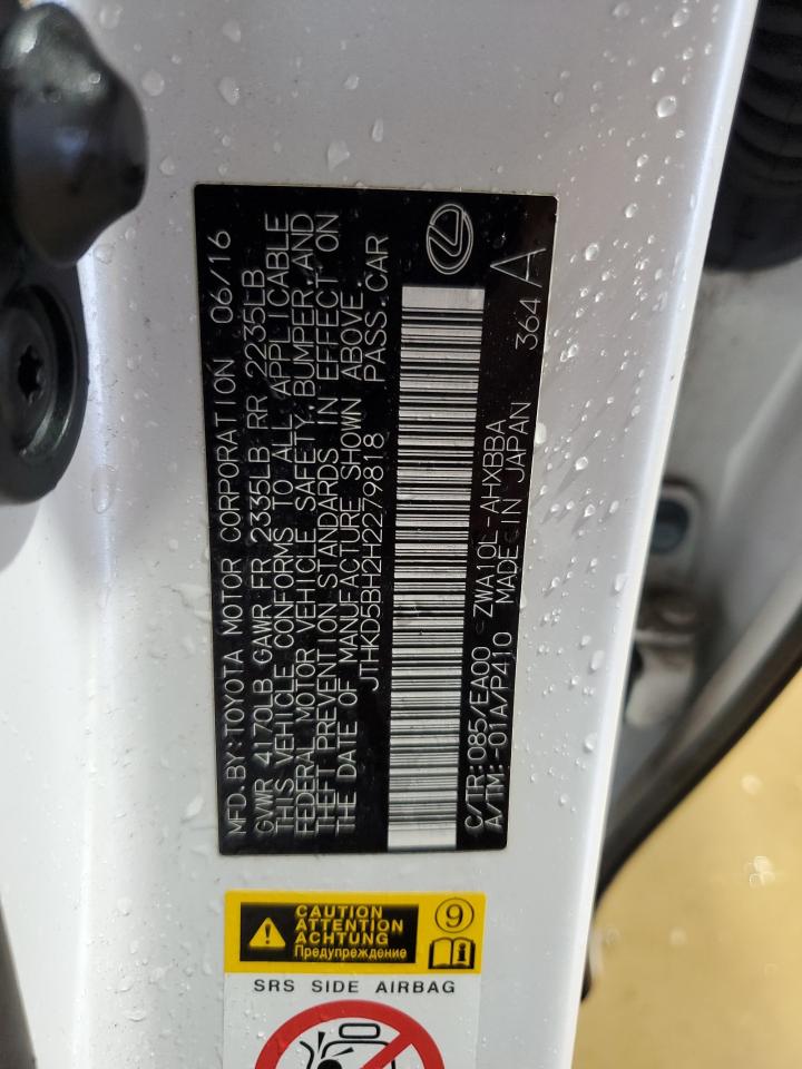 2017 Lexus CT VIN JTHKD5BH2H2279818 Copart auction photo, front end damage thumbnail 14