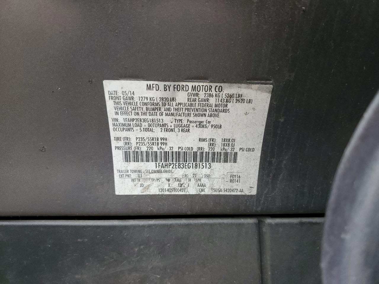 2014 Ford Taurus VIN 1FAHP2E83EG181513 Copart auction photo, front end damage thumbnail 14