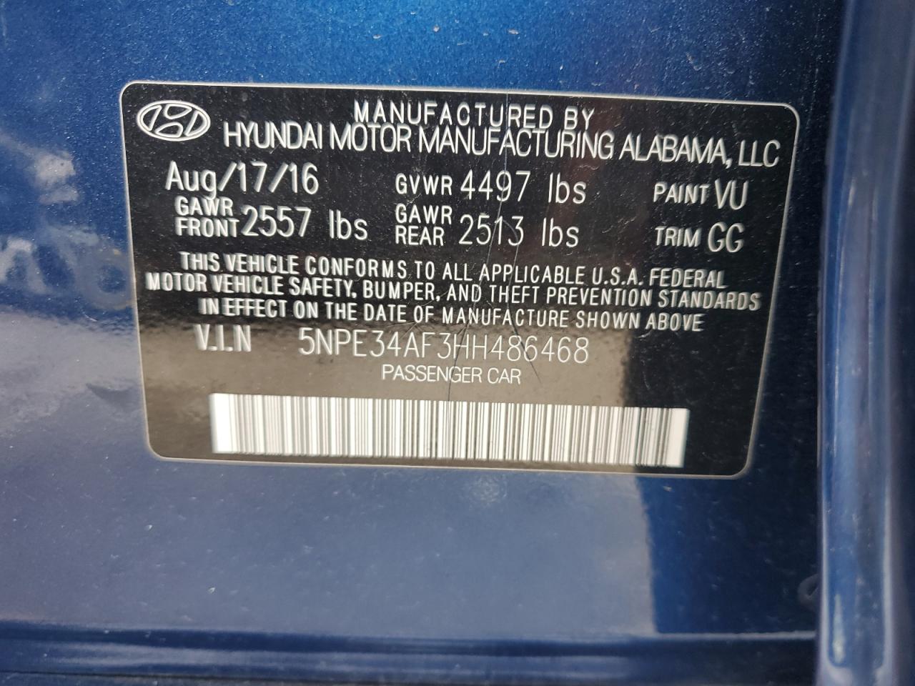 2017 Hyundai Sonata VIN 5NPE34AF3HH486468 Copart auction photo, rear end / minor dent/scratches damage thumbnail 12