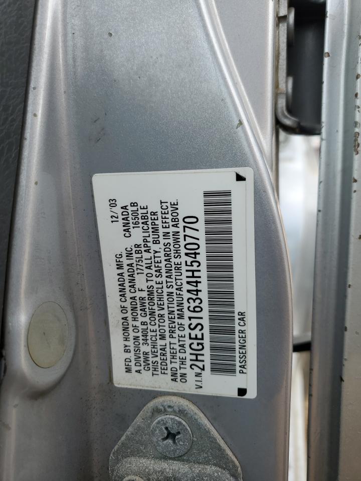 2004 Honda Civic VIN 2HGES16344H540770 Copart auction photo, rear end damage thumbnail 13