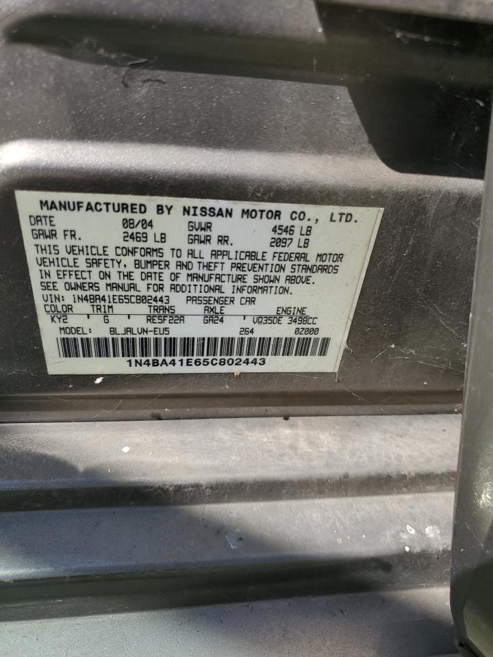 2005 Nissan Maxima VIN 1N4BA41E65C802443 Copart auction photo, front end / rear end damage thumbnail 14