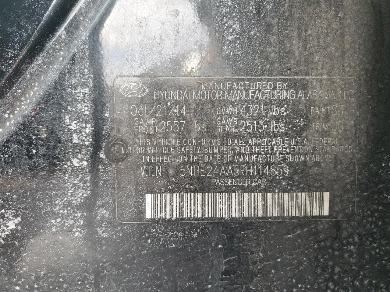 2015 Hyundai Sonata VIN 5NPE24AA5FH114859 Copart auction photo, mechanical / minor dent/scratches damage thumbnail 12