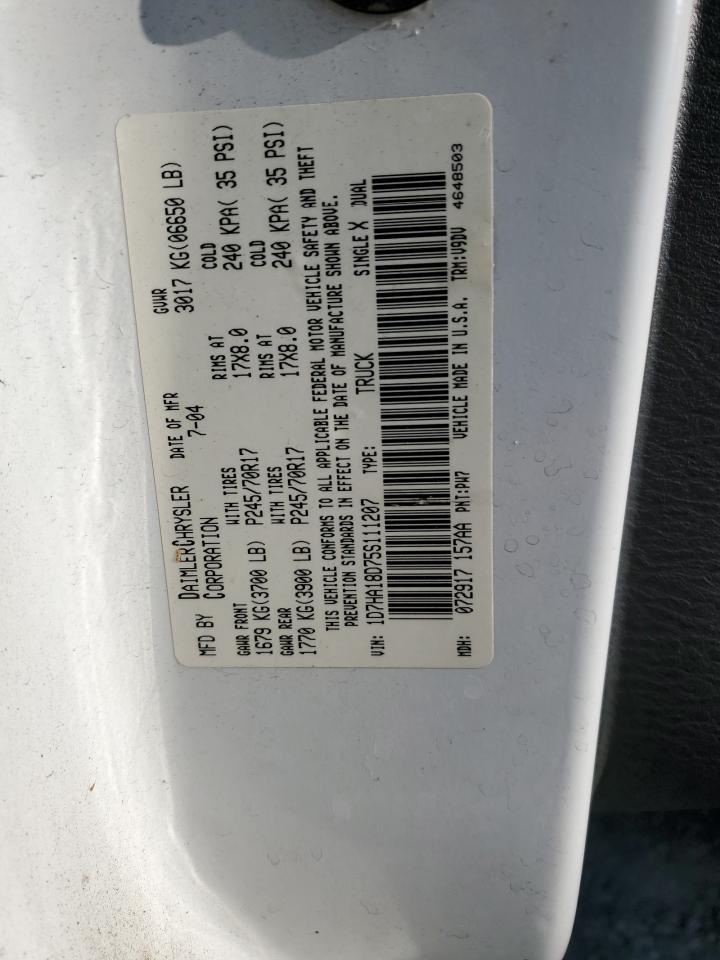 2005 Dodge RAM VIN 1D7HA18D75S111207 Copart auction photo, front end / side damage thumbnail 12
