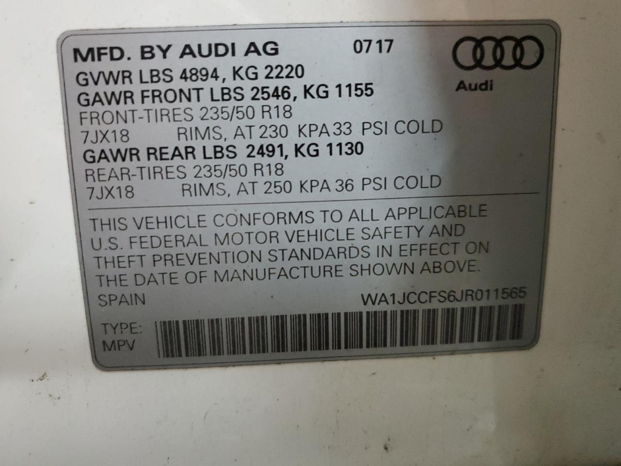 2018 Audi Q3 VIN WA1JCCFS6JR011565 Copart auction photo, front end damage thumbnail 14