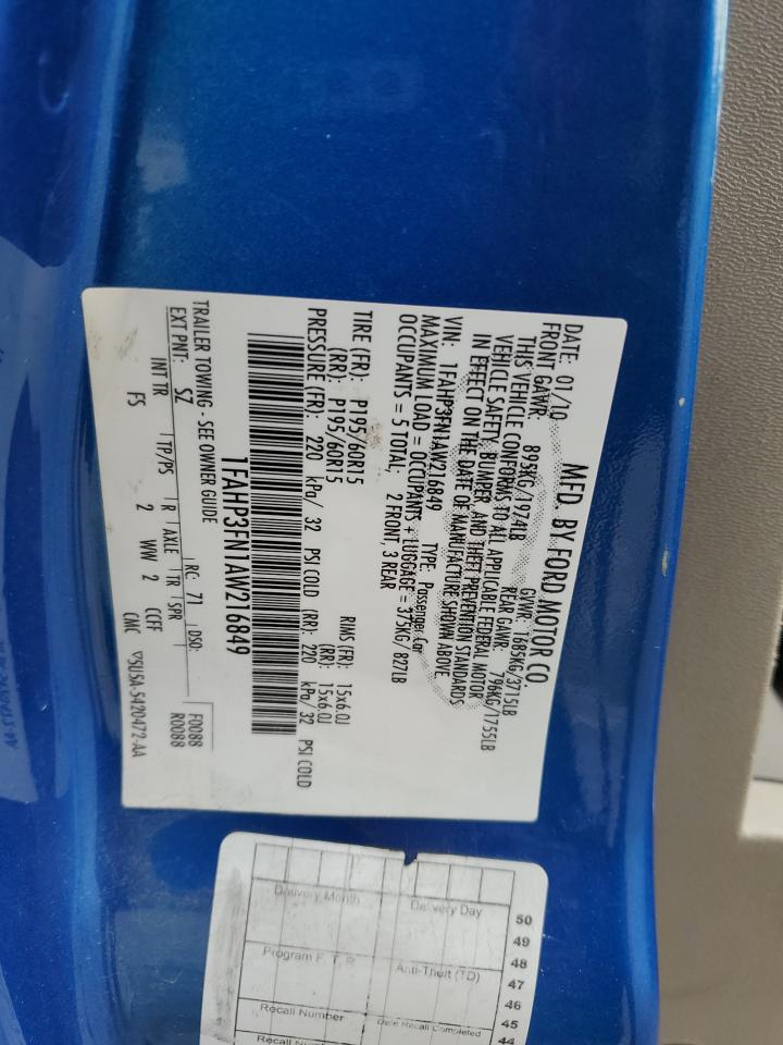 2010 Ford Focus VIN 1FAHP3FN1AW216849 Copart auction photo, front end / mechanical damage thumbnail 12