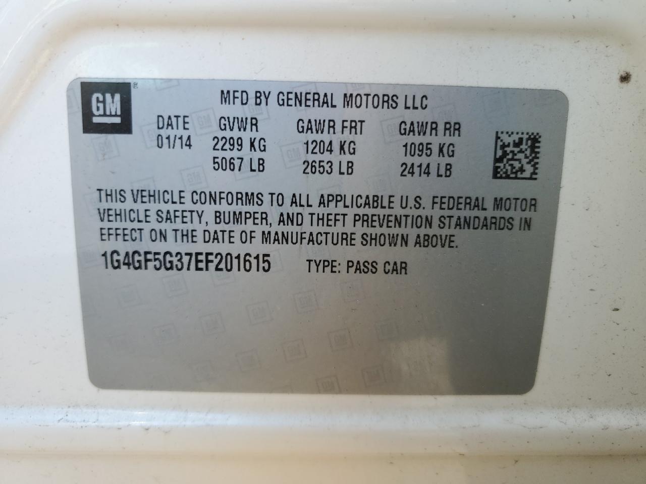 2014 Buick LaCrosse VIN 1G4GF5G37EF201615 Copart auction photo, side damage thumbnail 12