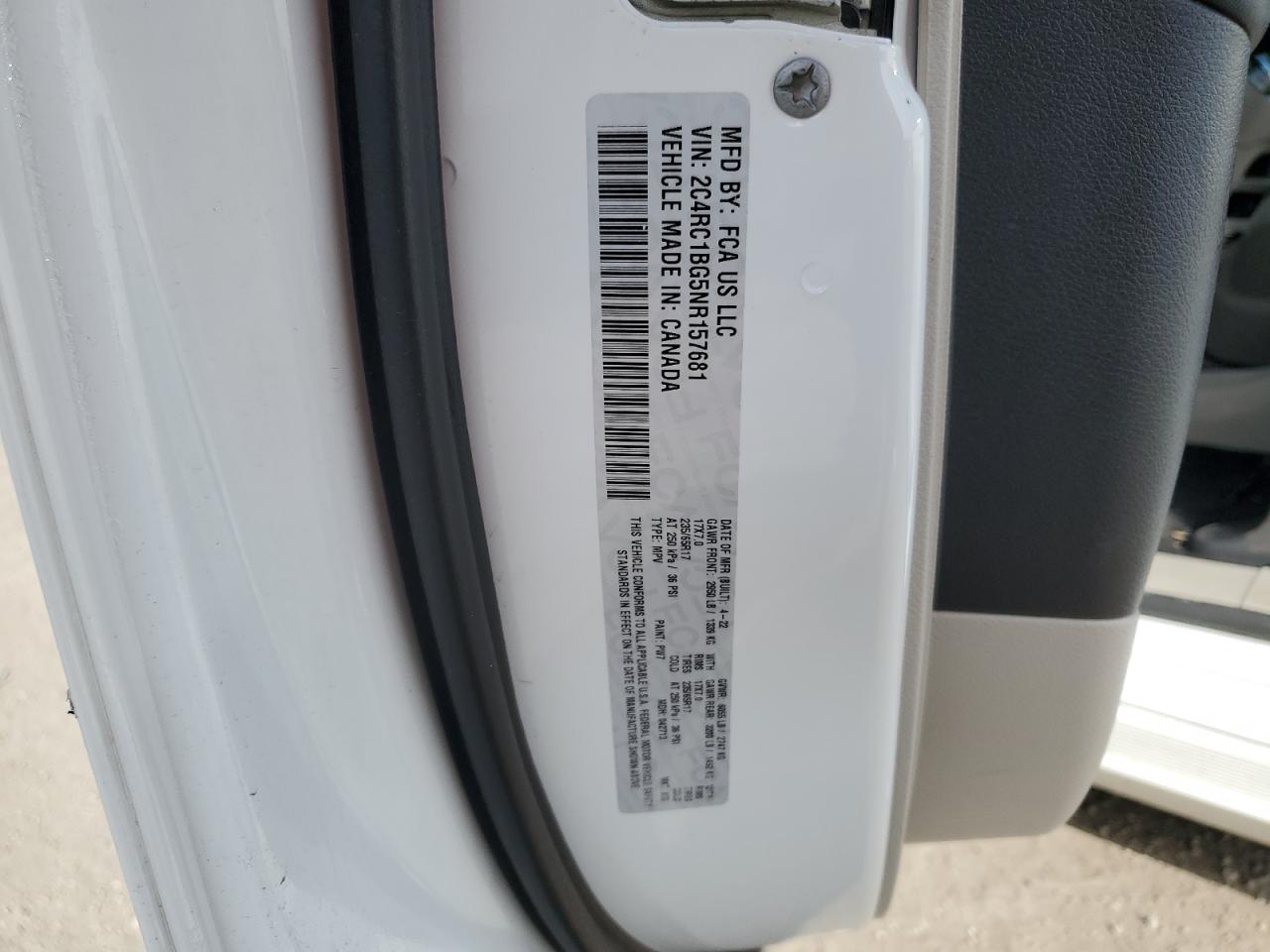 2022 Chrysler Pacifica VIN 2C4RC1BG5NR157681 Copart auction photo, all over damage thumbnail 14