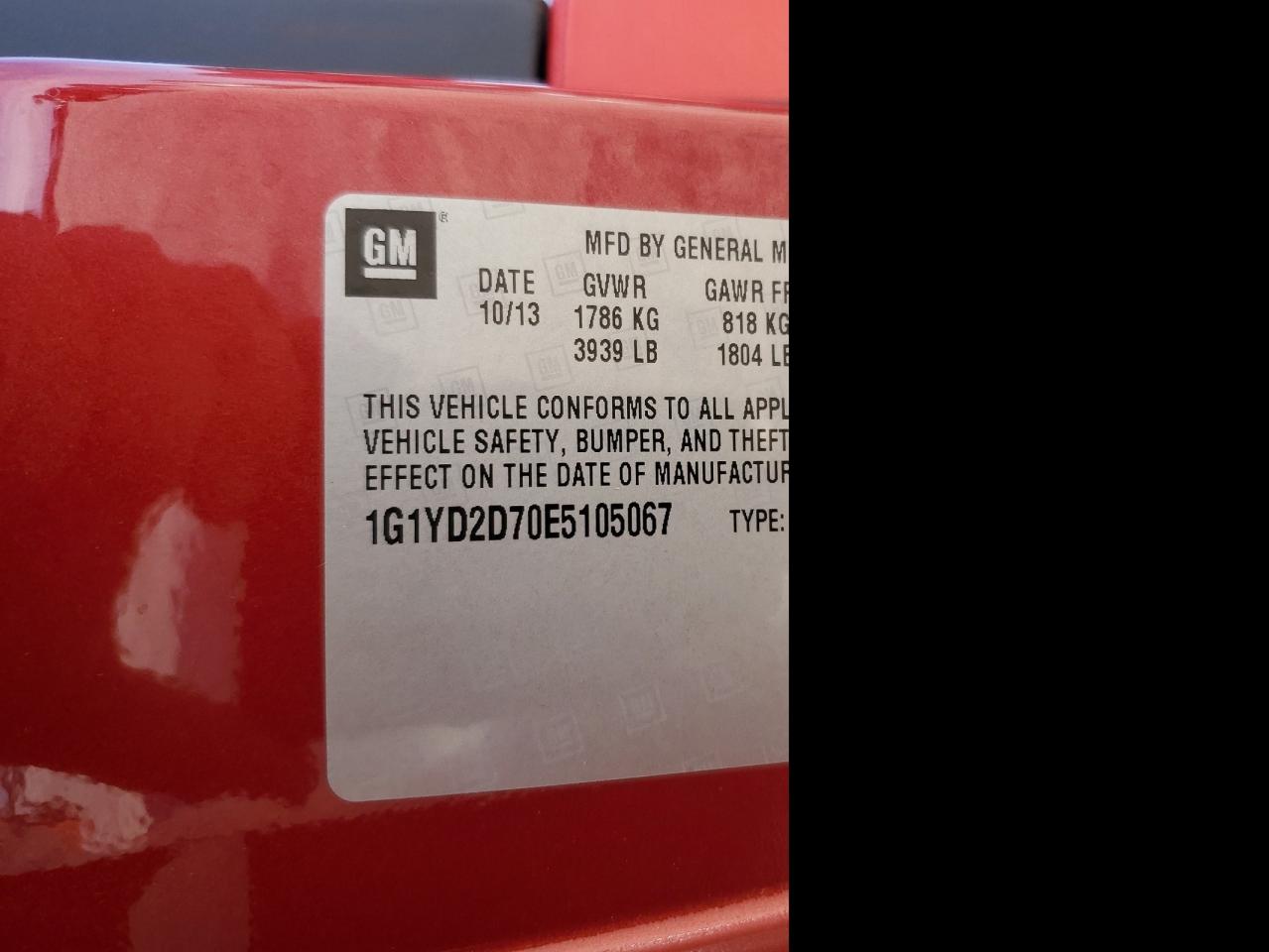 2014 Chevrolet Corvette VIN 1G1YD2D70E5105067 Copart auction photo, front end damage thumbnail 14