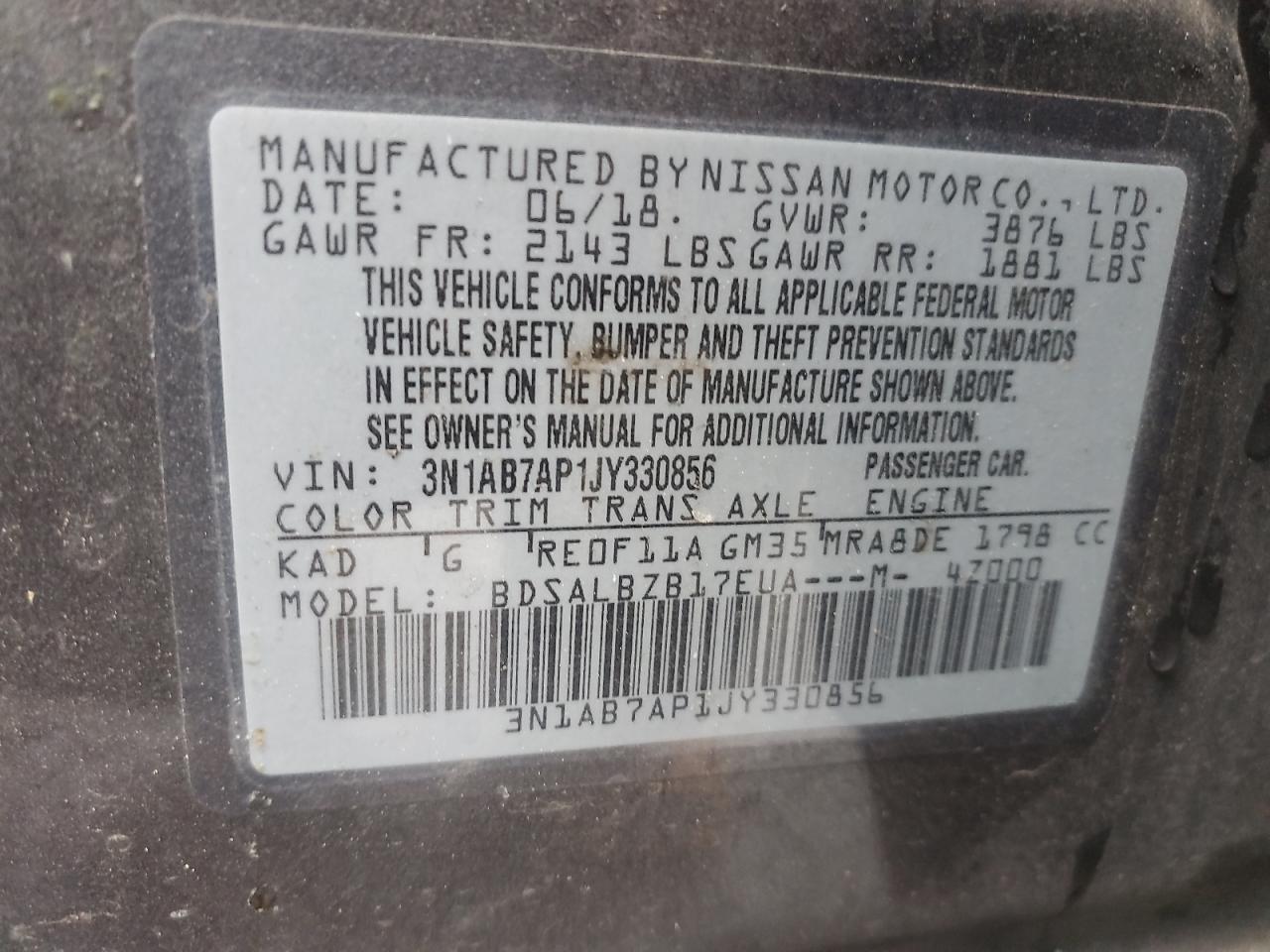 2018 Nissan Sentra VIN 3N1AB7AP1JY330856 Copart auction photo, front end damage thumbnail 12