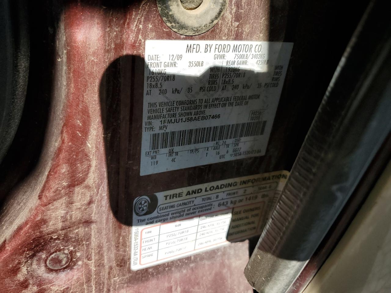 2010 Ford Expedition VIN 1FMJU1J58AEB07466 Copart auction photo, front end damage thumbnail 15