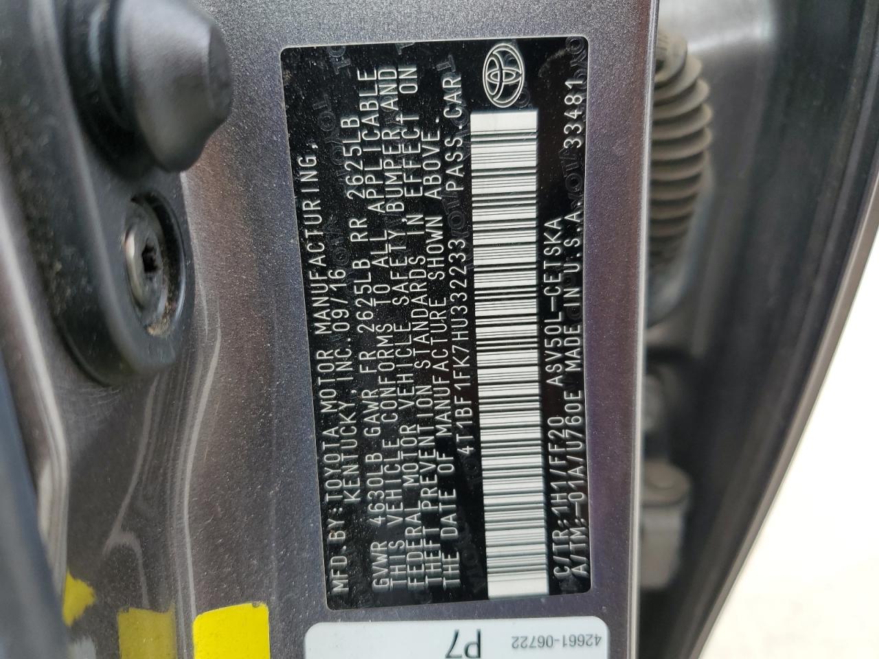 2017 Toyota Camry VIN 4T1BF1FK7HU332233 Copart auction photo, side / front end damage thumbnail 12