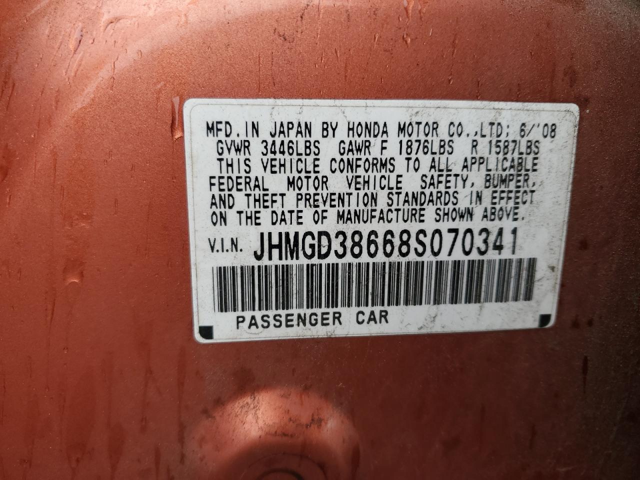 2008 Honda Fit VIN JHMGD38668S070341 Copart auction photo, front end / undercarriage damage thumbnail 12