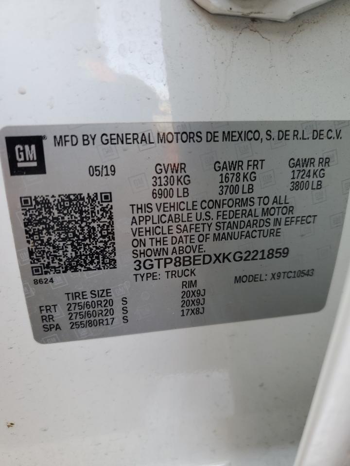 2019 GMC Sierra VIN 3GTP8BEDXKG221859 Copart auction photo, rear end / side damage thumbnail 12