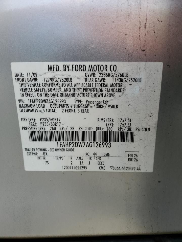 2010 Ford Taurus VIN 1FAHP2DW7AG126993 Copart auction photo, front end / mechanical damage thumbnail 14