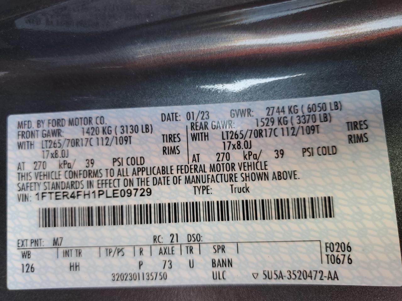 2023 Ford Ranger VIN 1FTER4FH1PLE09729 Copart auction photo, front end / side damage thumbnail 13