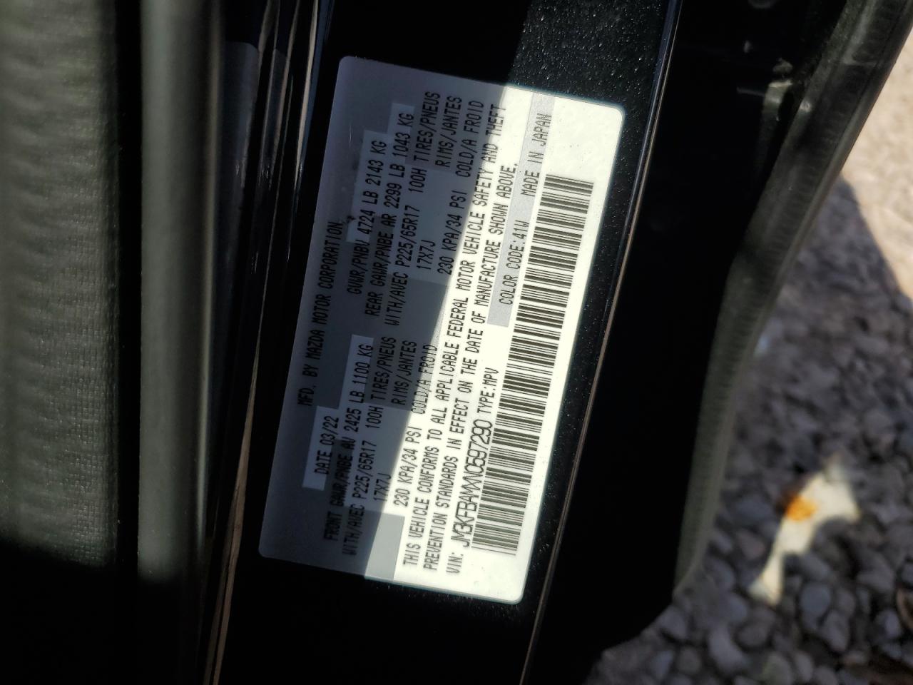 2022 Mazda CX-5 VIN JM3KFBAMXN0597290 Copart auction photo, all over damage thumbnail 14