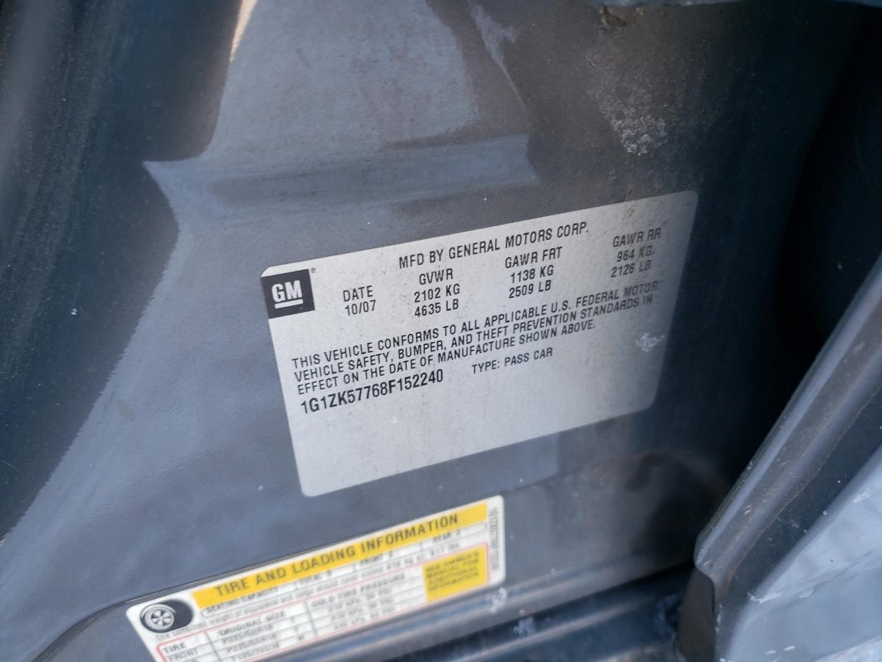 2008 Chevrolet Malibu VIN 1G1ZK57768F152240 Copart auction photo, rear end / side damage thumbnail 13