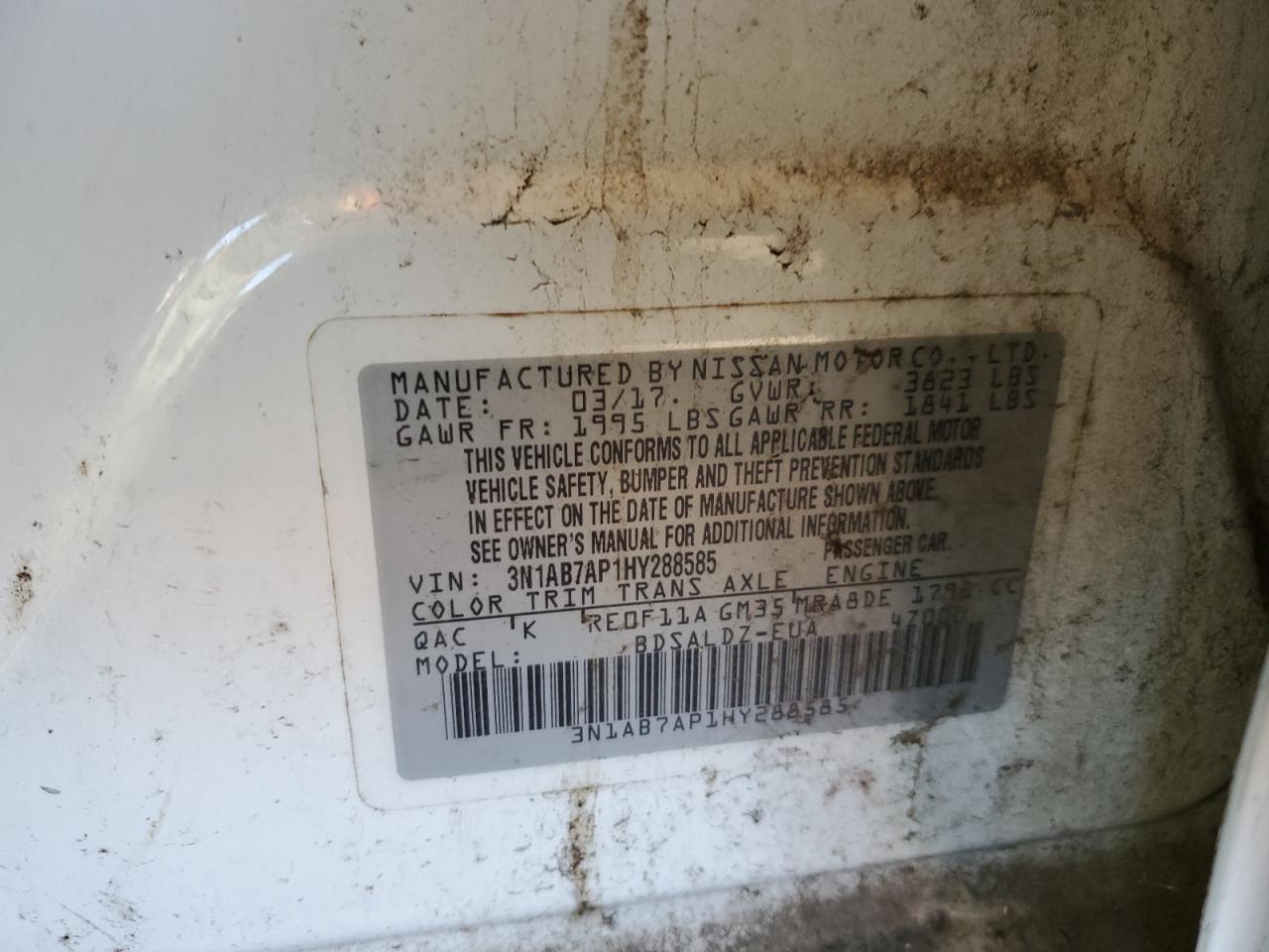 2017 Nissan Sentra VIN 3N1AB7AP1HY288585 Copart auction photo, front end / rear end damage thumbnail 13