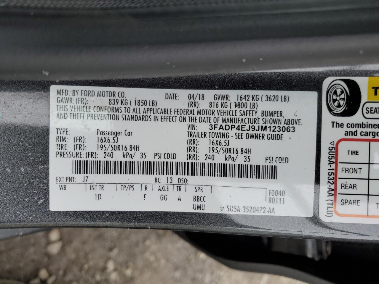 2018 Ford Fiesta VIN 3FADP4EJ9JM123063 Copart auction photo, front end / side damage thumbnail 15